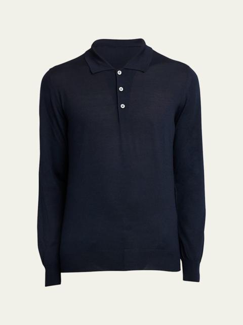 Brioni Men's Wool/Cashmere-Blend Long-Sleeve Polo Shirt