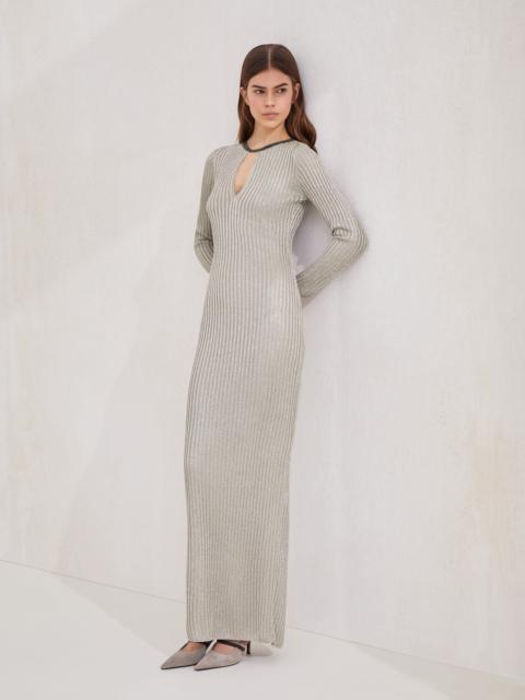 Brunello Cucinelli Sparkling rib knit dress with precious collar