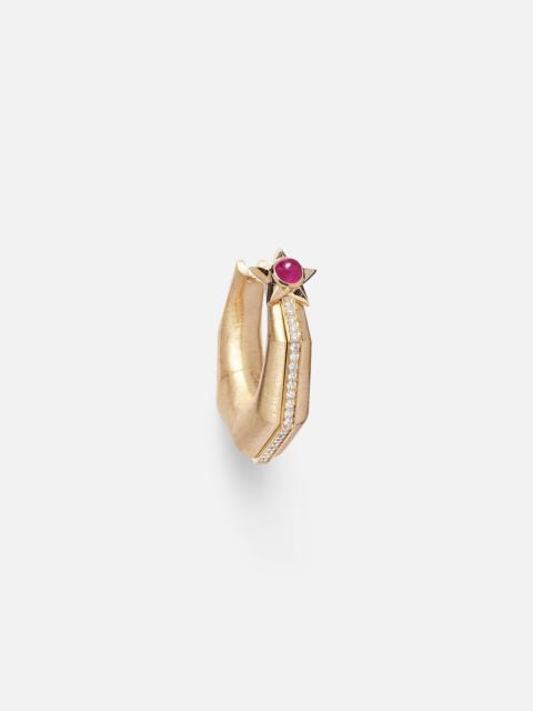 MARIE LICHTENBERG Baba Medium 18kt gold single hoop earring with diamonds and ruby