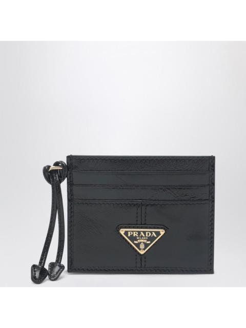 Prada Prada Black Leather Card Holder With Triangle Logo Women