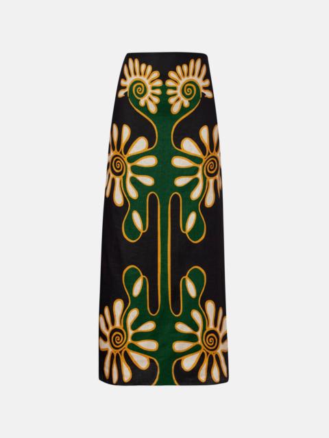 CALA de la CRUZ Celina printed linen midi skirt