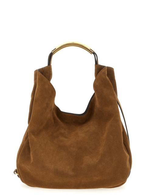 Moschino MOSCHINO Handle Me Brown Suede Top Handle Bag