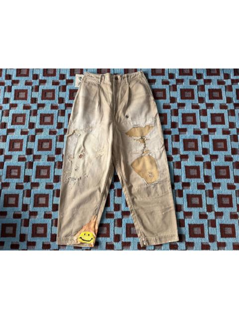 Kapital Kapital distressed water wash patchwork pants khaki
