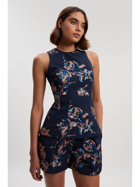 KAREN MILLEN Satin Sequin And Embroidery Woven Top