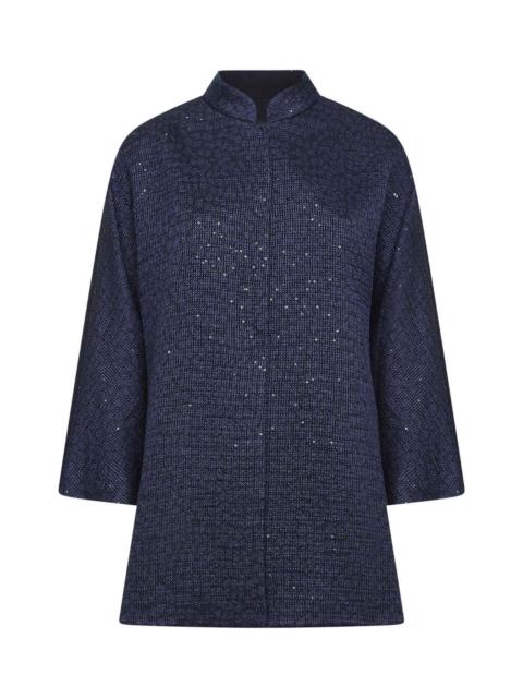 GIORGIO ARMANI Giorgio Armani Women Navy Blue Sequined Viscose Blend Single-Breasted Jacket