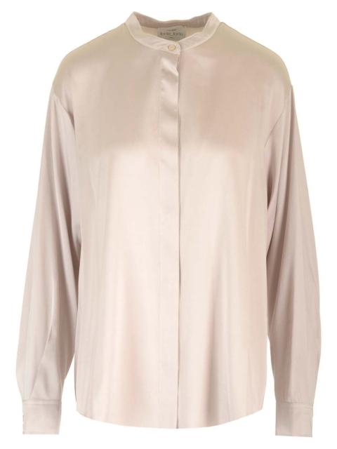 forte_forte Forte_Forte Women Stretch Heavy Satin Silk Collar Shirt Perla