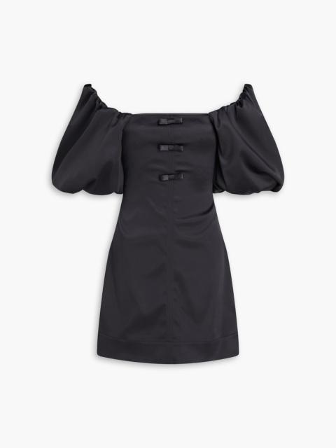 GANNI Off-the-shoulder bow-detailed satin mini dress