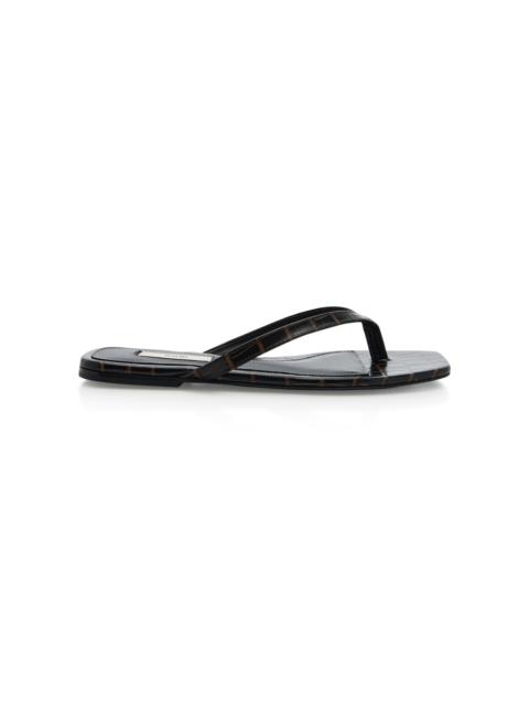 TOTEME Croc-Effect Leather Flip Flop Sandals black