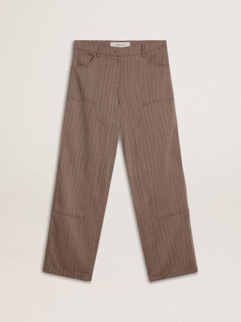 Golden Goose Women’s wool blend pants in light brown micro chevron