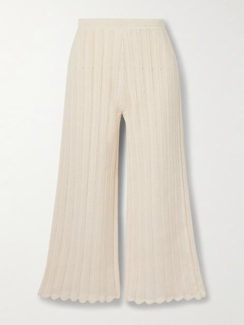 Altuzarra Petey Cropped Ribbed Open-knit Organic Cotton Flared Pants