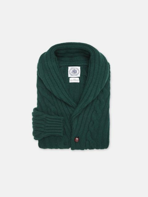 J. PRESS MADE-IN-SCOTLAND GREEN SHAWL COLLAR CABLEKNIT CARDIGAN