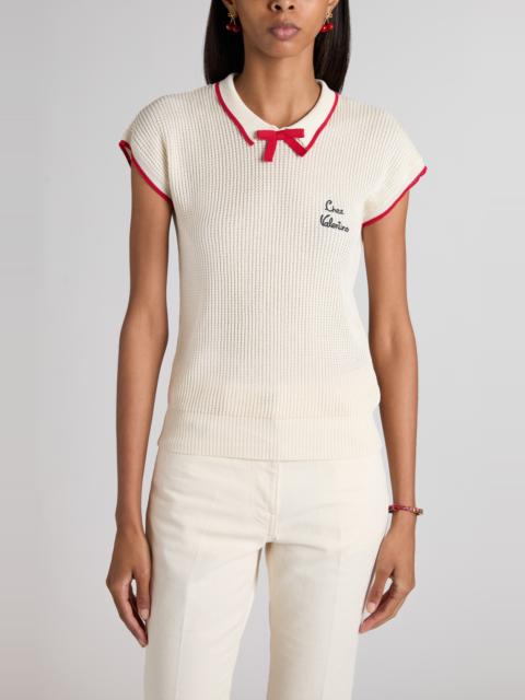 Valentino Chez Valentino Polo Sweater in White/Pink at Nordstrom