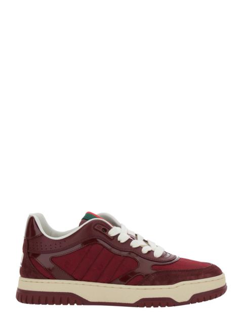 GUCCI Gucci Women 'Re-Web' Red Low Top Sneakers With Web Tongue And Logo Patch On The Rear In Gg Canvas Wo