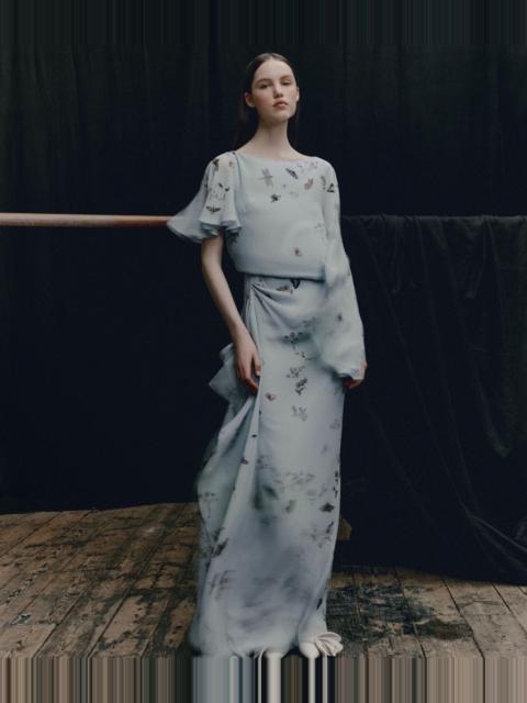 Erdem PRINTED SILK VOILE SHORT SLEEVE GOWN