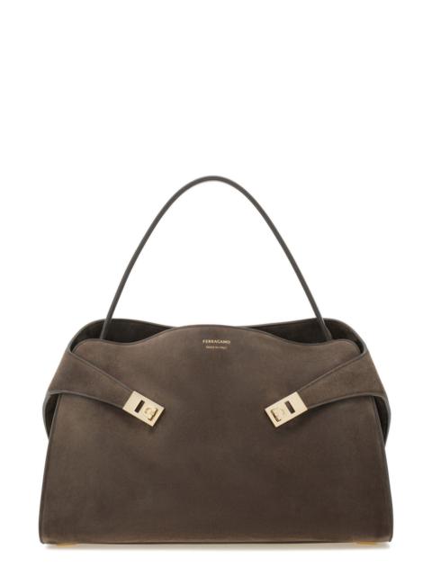 FERRAGAMO FERRAGAMO Medium Hug Suede Shoulder Bag in Concrete at Nordstrom