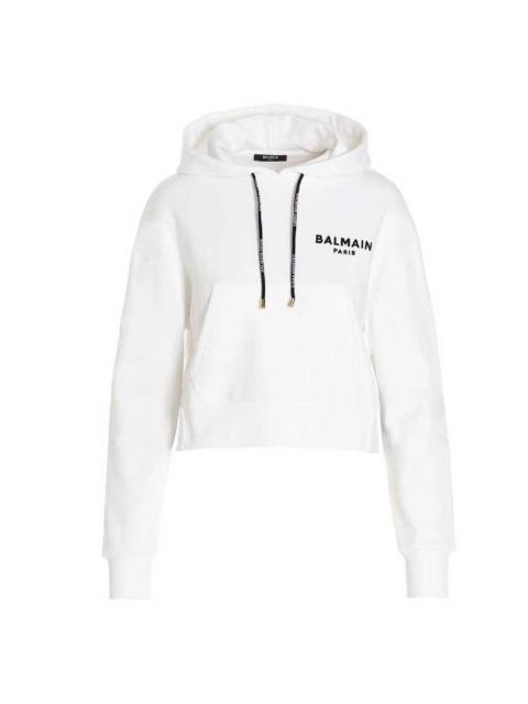 Balmain Balmain Cropped Cotton Flock Hoodie