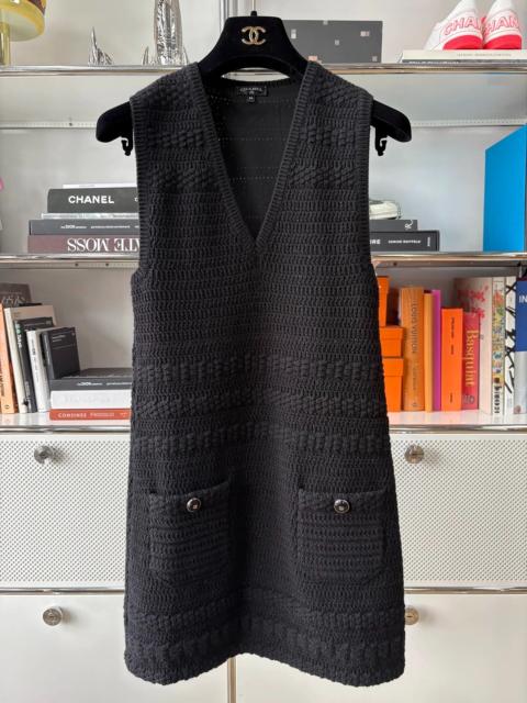 CHANEL Chanel 21B Black Knit Double C Sequin Button Sleeveless Dress