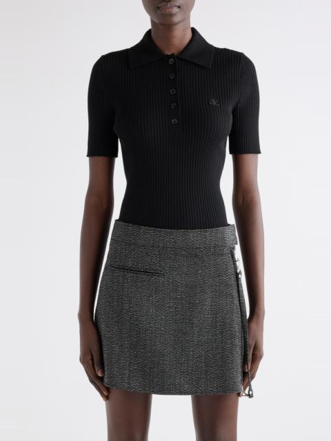 courrèges Courrèges Signature Rib Polo Sweater in Black at Nordstrom