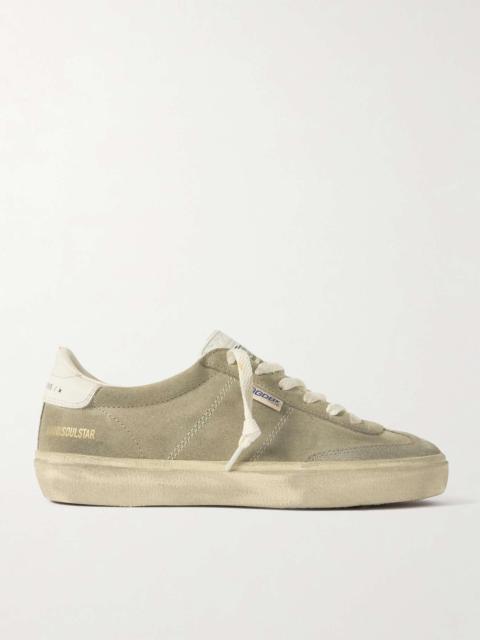 Soul-Star distressed leather-trimmed suede sneakers Taupe