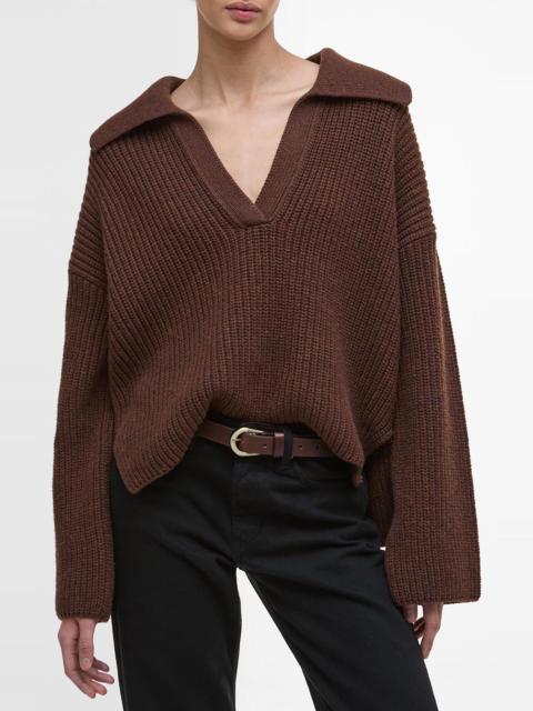 Barbour Barbour Robyn Cotton & Wool Blend Johnny Collar Sweater in Vicuna at Nordstrom