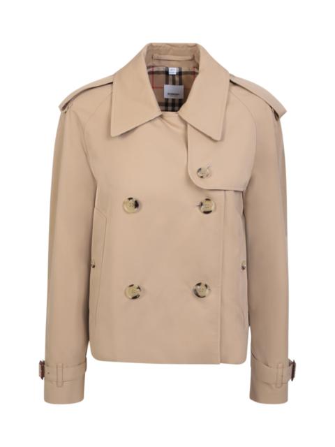 Beige Double-breasted Trench Coat With Epaulettes In Cotton Woman