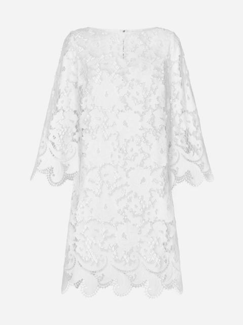 Dolce & Gabbana Floaty short cotton dress with floral openwork embroidery