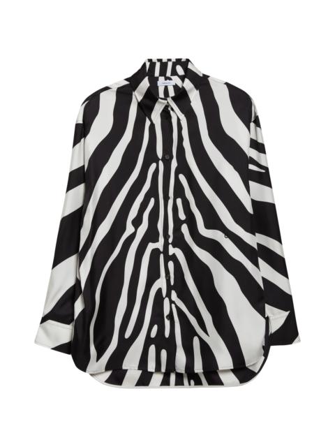 FERRAGAMO FERRAGAMO Animal Print Silk Button-Up Shirt in Mascarpone/Nero at Nordstrom