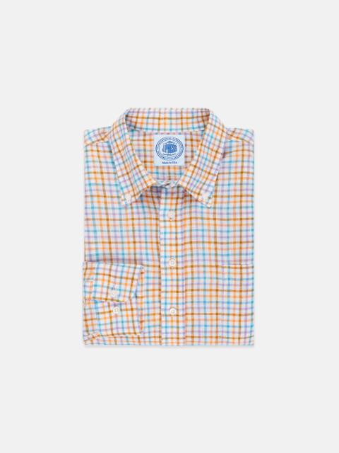 J. PRESS TEAL & ORANGE TATTERSALL  LINEN SPORT SHIRT - CLASSIC FIT