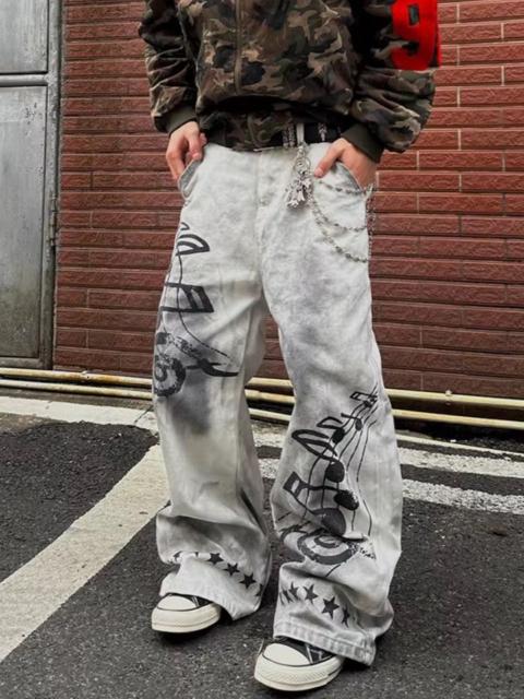 Other Designers Japanese Brand - Retro Y2K Style Dirty Washed White Baggy Jeans