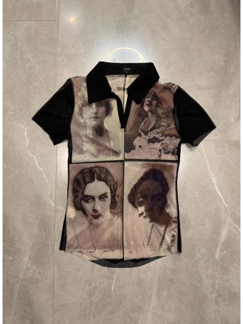 Jean Paul Gaultier JEAN PAUL GAULTIER Spring Summer 2002 Portrait Photo Print Mesh Polo Shirt