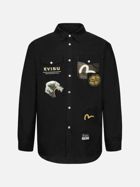EVISU MULTI-POCKET AND LOGO PATCH EMBROIDERED RELAX FIT SHIRT