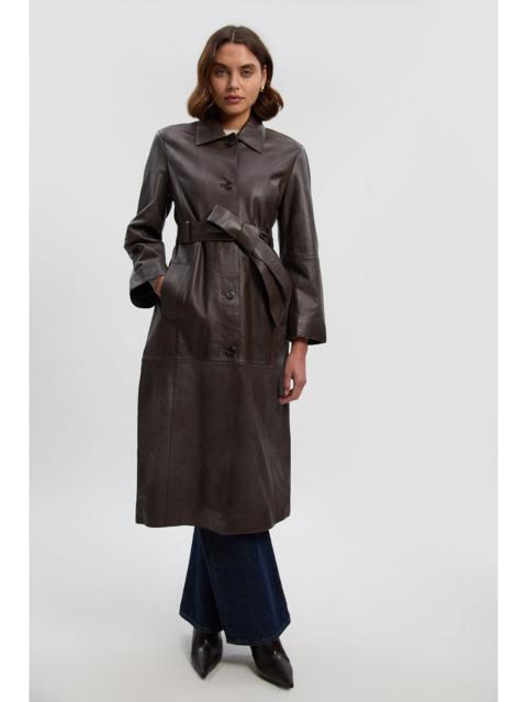 KAREN MILLEN Leather Collared Belted Trench Coat
