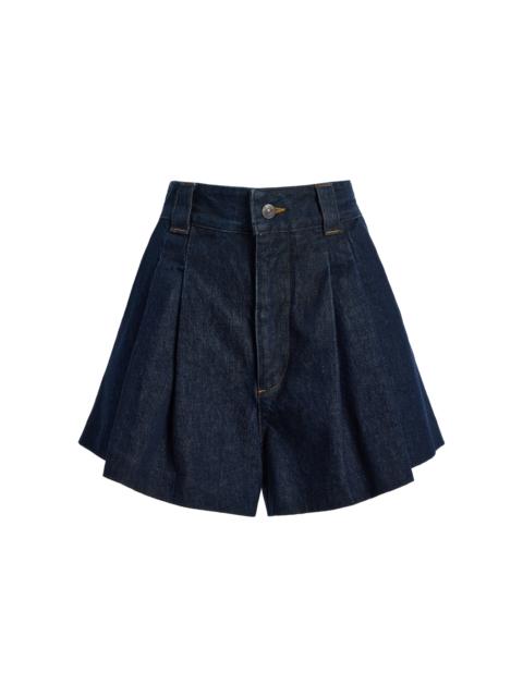 FRAME The Structural Pleated Denim Shorts dark wash