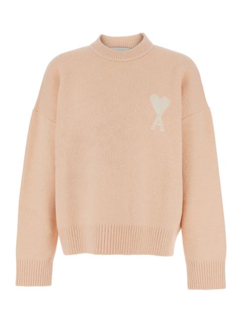 AMI Paris Ami Paris Men Pink Crewneck Sweater With Adc Embroidery On The Front And Dropped Shoulders In Wool B