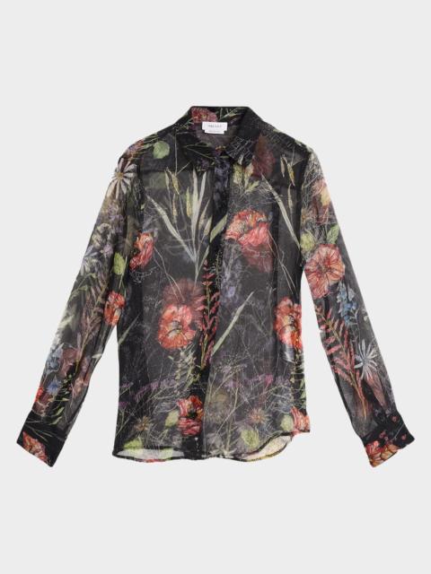 Alexander McQueen Floral-Print Silk Organza Collared Blouse