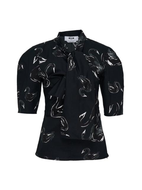 MSGM Swans Oversized Bow Detail Top