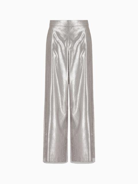 GIORGIO ARMANI Silk cady wide-leg trousers in silk and tulle with rhinestone embroidery