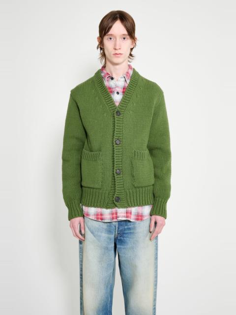 AURALEE AURALEE WOOL CASHMERE FELTED KNIT CARDIGAN OLIVE