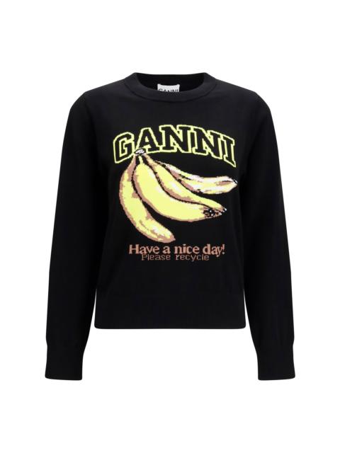 GANNI Ganni Women Fine Cotton Graphic Sweater Banana