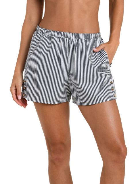 L'AGENCE L'AGENCE Amiya Voyage Stripe Cotton Poplin Cover-Up Shorts in Black at Nordstrom