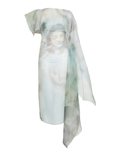 Erdem Draped Painting-Printed Organza Cocktail Dress multi