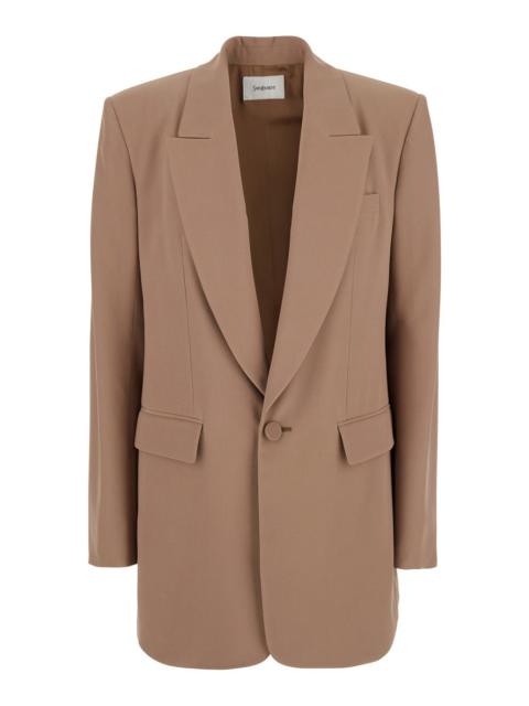 Saint Laurent Women Beige Single-Breasted Jacket With Peak Lapels In Wool Woman
