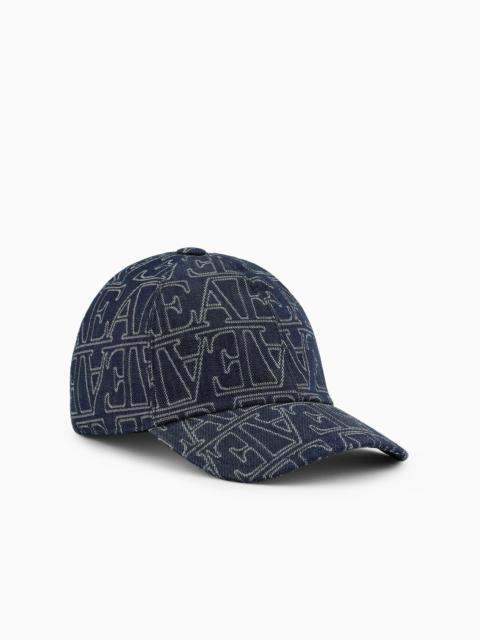 EMPORIO ARMANI Denim baseball cap with all-over EA lettering