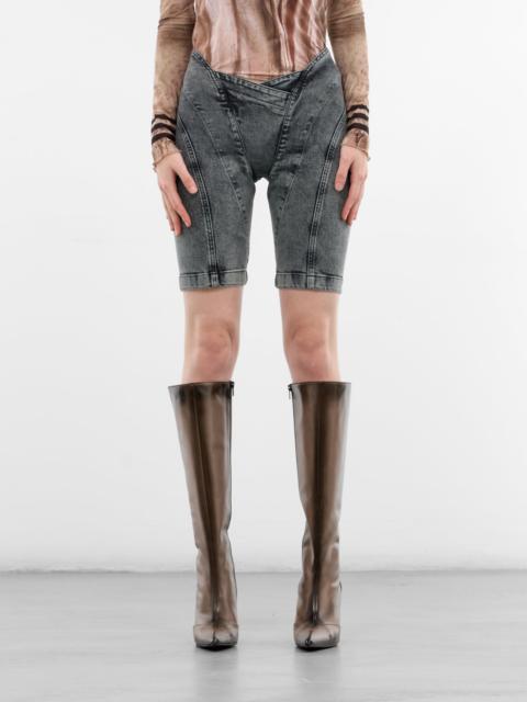 KNWLS Celest Denim Asymmetric Drainpipe Shorts