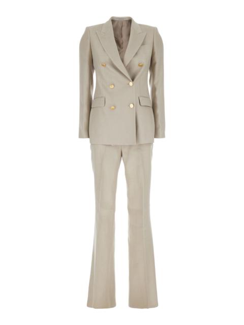 TAGLIATORE - Tagliatore Women Beige Double-Breasted Suit With Golden Buttons In Linen Woman