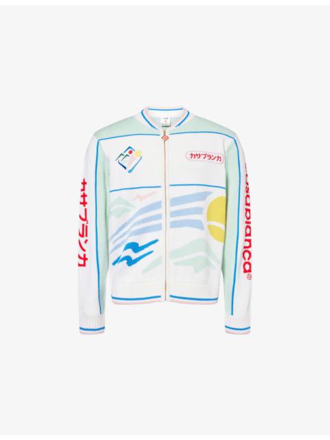 CASABLANCA Montagne Embroidered Wool-Knit Cardigan