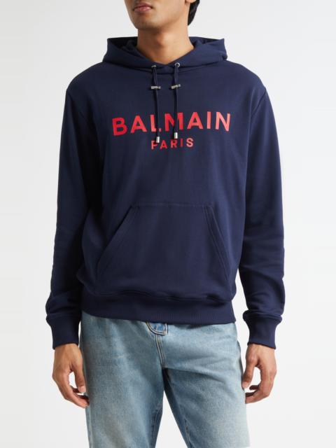 Balmain Balmain Logo Organic Cotton Graphic Hoodie in Soa Navy/Red at Nordstrom