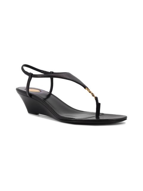 SAINT LAURENT Saint Laurent Cassandre Wedge Leather Thong Sandal