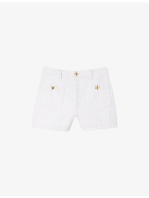 Sandro High-Rise Branded-Patch Denim Shorts