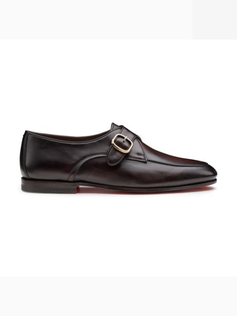 Santoni Men's dark brown leather single-buckle shoe